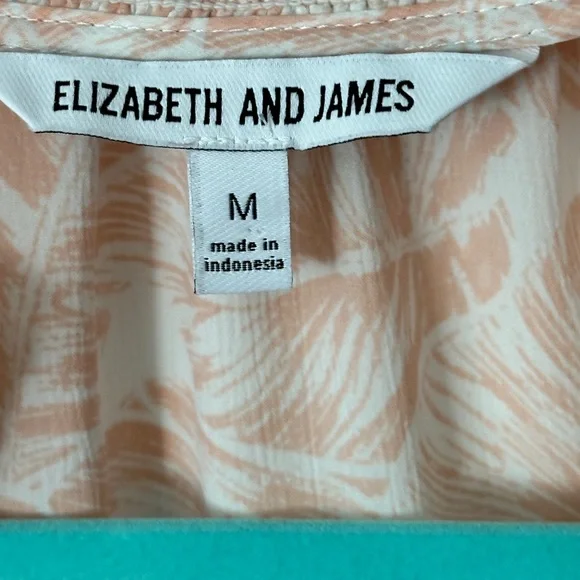 Elizabeth & James MEDIUM Pink White Leaf Print Sleeveless Blouse Smocked Neck - Picture 2 of 4